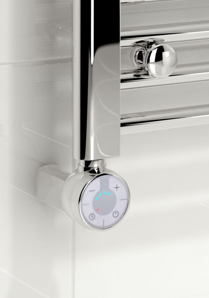 5060235347504 Kudox Electric Towel Rail Straight Thermostatic 500mm x 1100mm Chrome Terma MOA Head Close Up IS